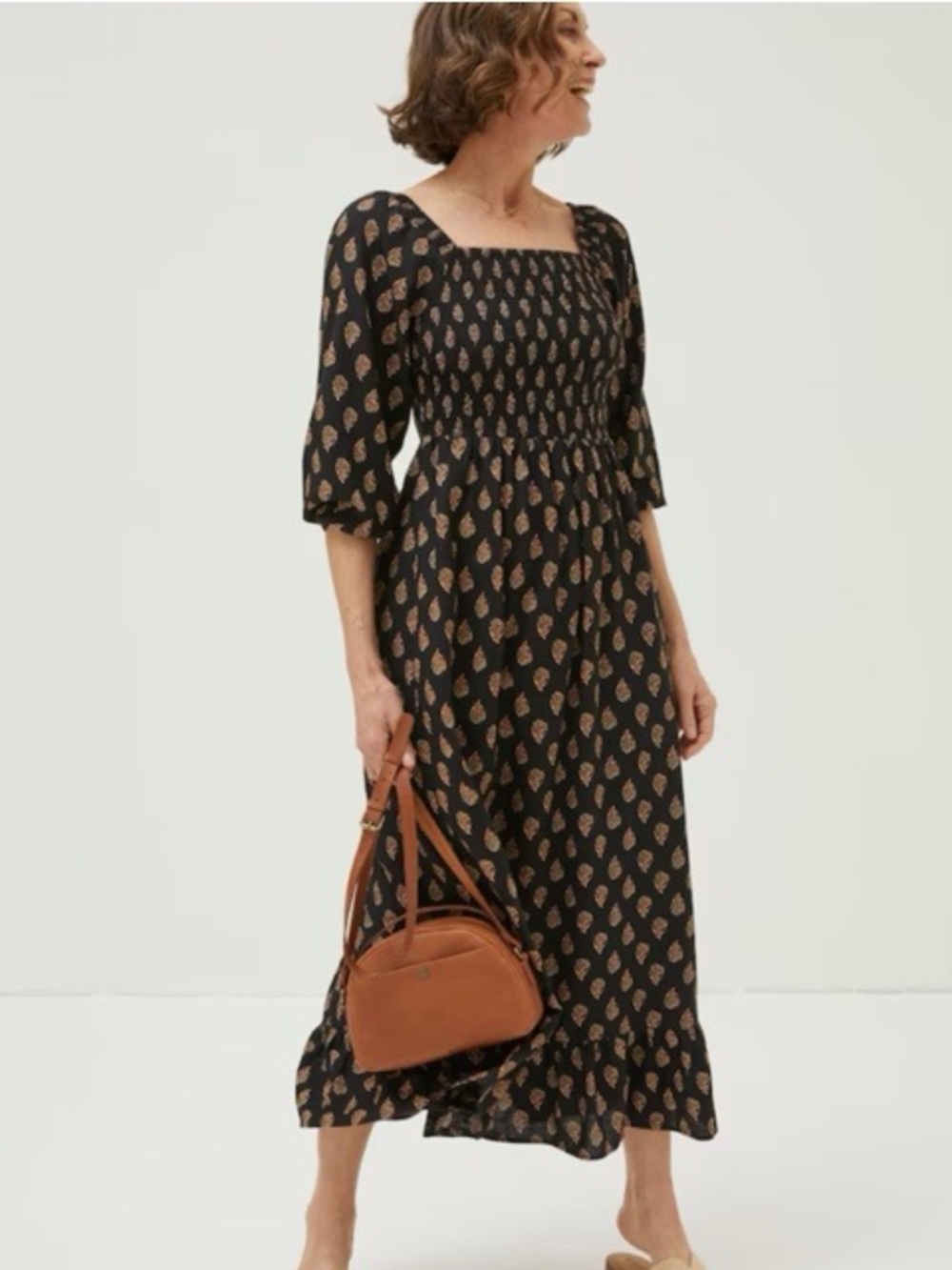 Fat Face Black print Midi Dress